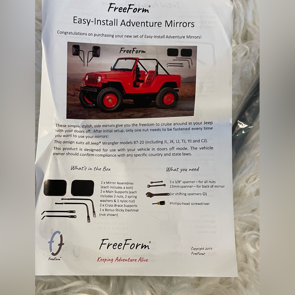 FreeForm NIB Easy Install Adventure Mirrors x 2 For Jeep Wrangler Models 87-20 - Picture 15 of 16